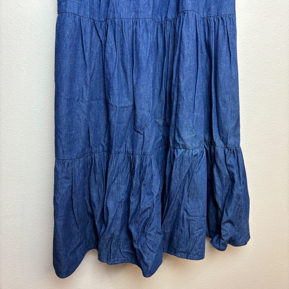 Vintage 90s Denim Maxi Dress Embroidered Kachina Blue Large Prairie Cottage Boho - Picture 16 of 16